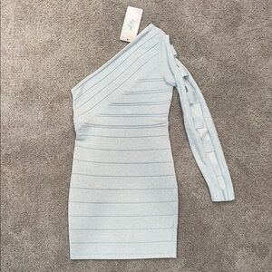 WOW Couture One-Shoulder Cutout Silver Metallic Sparkly Party Dress NWT Mini